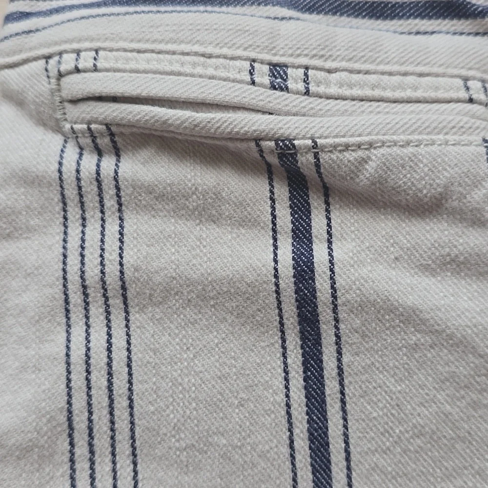 MADEWELL The Emmett Striped White  and Navy Denim Women's High Waisted Shorts 31